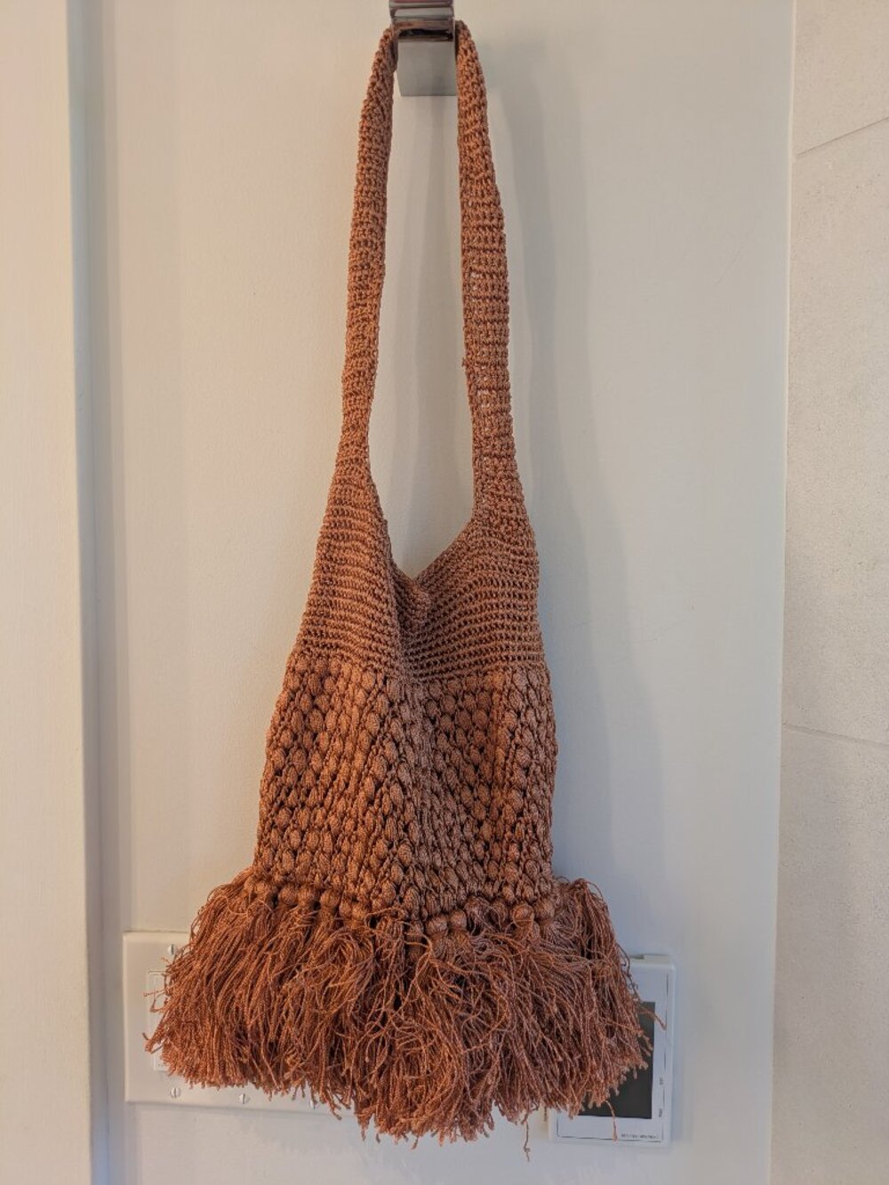 Anthropologie Barbara Crocheted Fringe Clutch Shoulder Bag Rose Dusty Mauve Boho